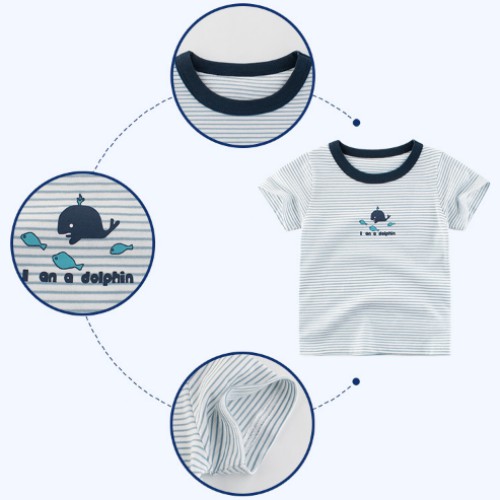 Áo bé trai 27KIDS áo thun cho bé in hình cá heo DOLPHIN cute vui nhộn chất cotton hàng xuất Âu Mỹ 100% cotton