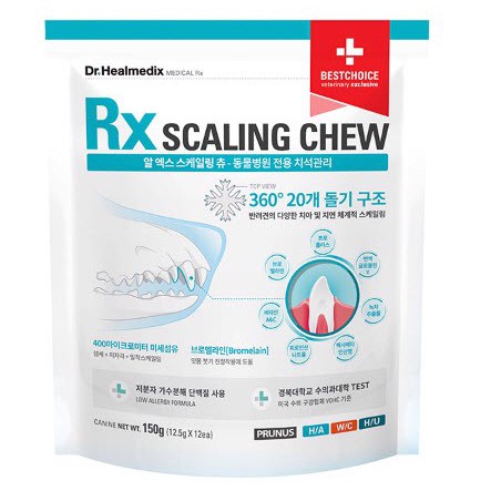 Bánh gặm tốt cho răng Dr. Healmedix Rx Scaling Chew 150g (12,5g x 12 gói)