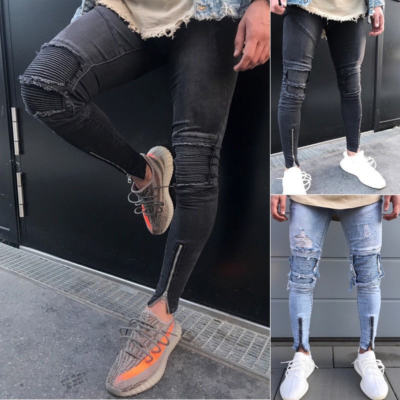 Men Ripped Skinny Biker Jeans Destroyed Frayed Mens Jeans Pants stretchabele Skinny Comfortable Denim Fashion Jeans for Men COD