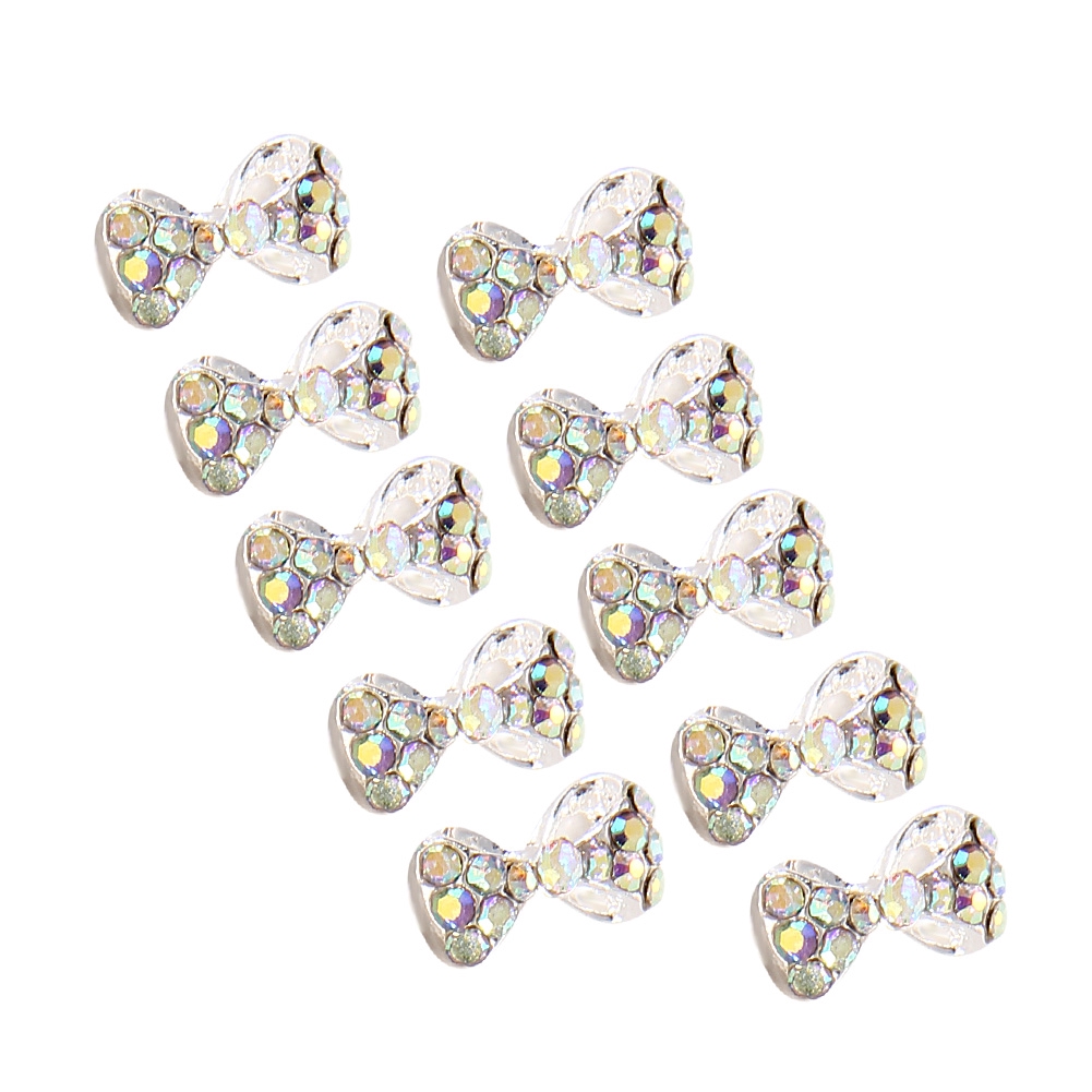 10Pcs Crystal Bow Knot Multicolor Glitter 3D Nail Art decoration（Total )