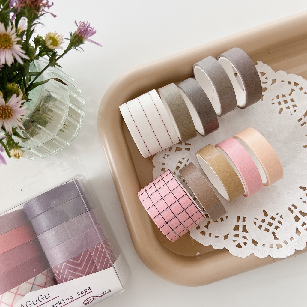 SET HỘP 10 CUỘN WASHI TAPE TRANG TRÍ SỔ TAY BULLET JOURNAL PLANNER TAKE NOTES