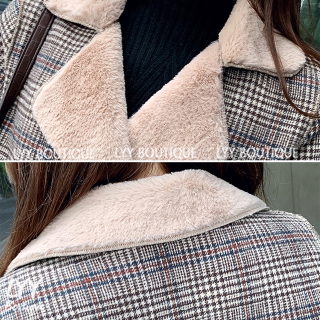 Áo khoác nữ dạ kẻ cổ vest lót lông dày ấm áp freesize hàng Quảng Châu LYY BOUTIQUE