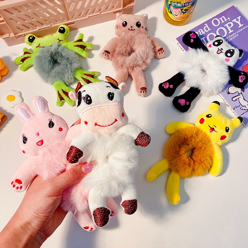 Dây buộc tóc cao su co giãn hình thỏ hoạt hình nhồi bông cho nữ