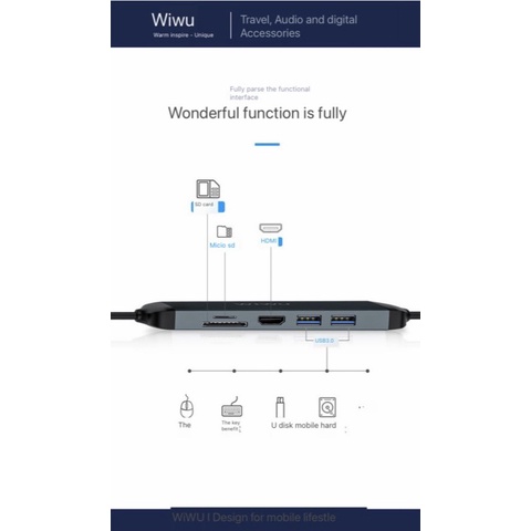 HUB adapter chuyển đổi 5-in-1 WIWU Alpha 521H hỗ trợ Macbook