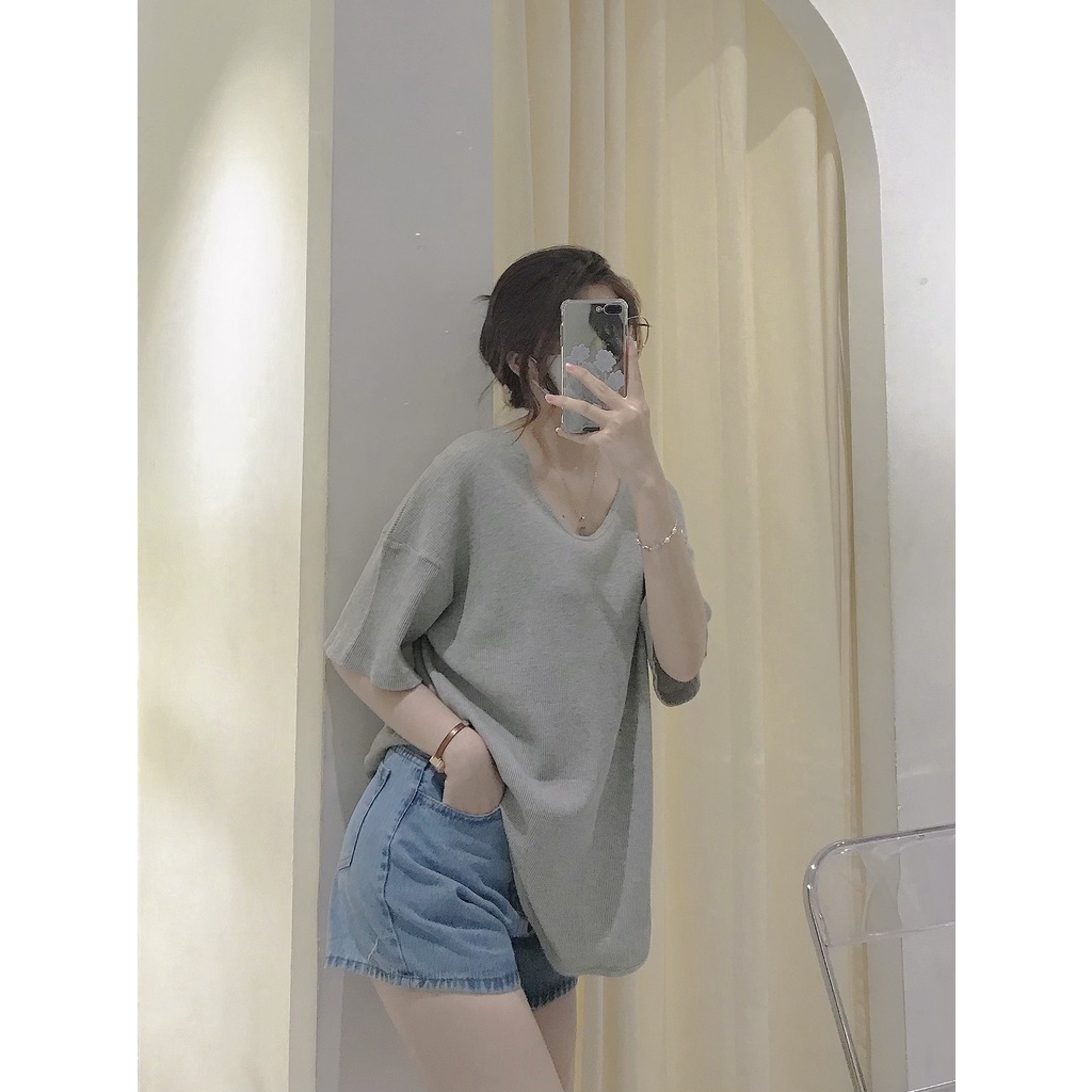 LEN GÂN VER 2, ÁO LEN NỮ CỔ V GÂN TĂM THANH LỊCH PHONG CÁCH HÀN QUỐC LOẠI 1 KÈM ẢNH THẬT