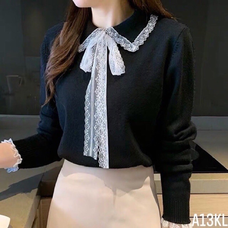 Áo len tay dài - cổ nơ