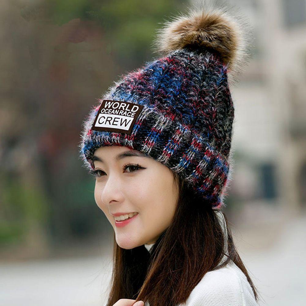 Mũ Beanie Dệt Kim Màu Trơn Co Giãn Thoải Mái Giữ Ấm Cho Nữ