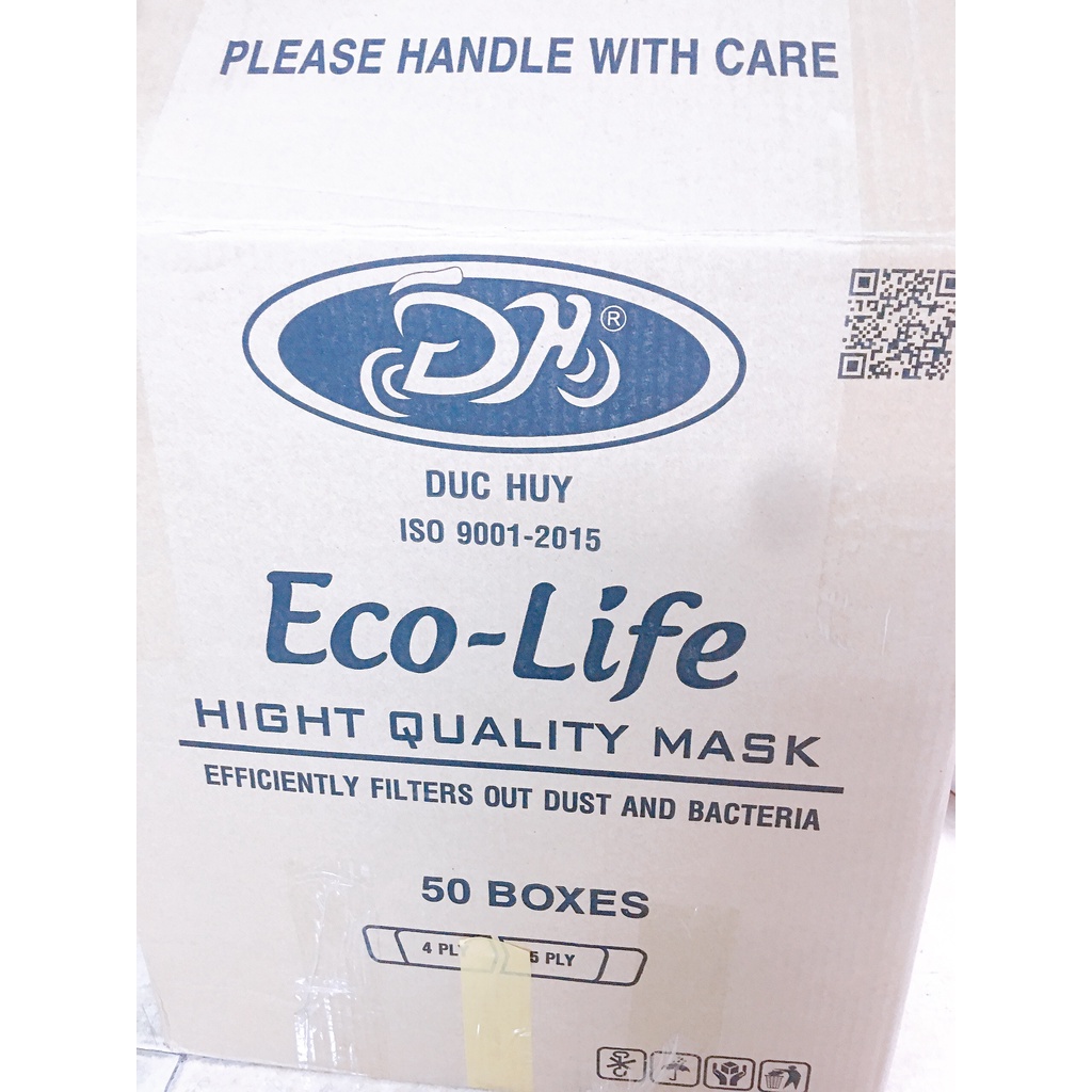 Khẩu trang y tế 4 lớp Eco- Life giấy lọc kháng khuẩn- hộp 50 cái- tân bình