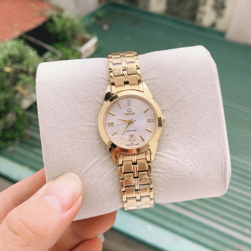 Đồng Hồ Nữ omega Sapphire OM037 TRẮNG Chống Xước, Chống Nước TUYỆT ĐỐI