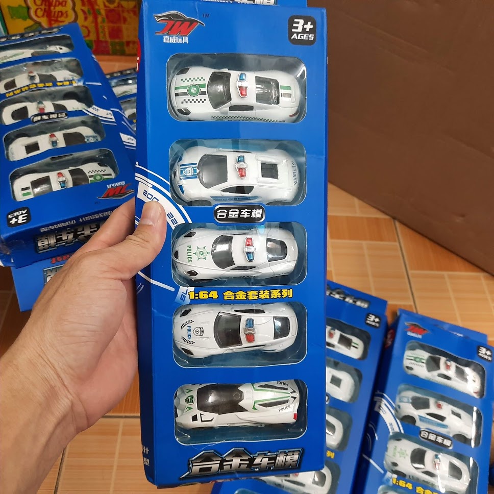 Bộ xe die cast ô tô mini chạy cót đồ chơi trẻ em bộ 5 xe
