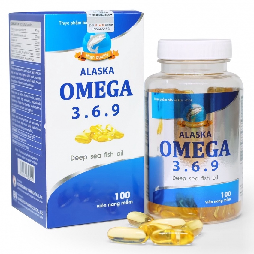 Viên uống dầu cá Omega 369 Alaska – Hỗ trợ tăng cường thị lực cho người lớn và trẻ nhỏ (Lọ 100 viên)