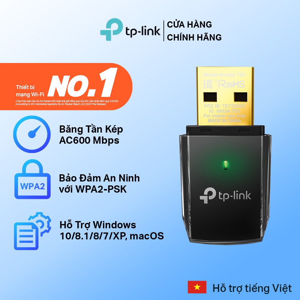 [Hỏa Tốc] Bộ Chuyển Đổi USB Wifi TP-Link Archer T2U Chuẩn AC 600Mbps - Hàng Chính Hãng | BigBuy360 - bigbuy360.vn