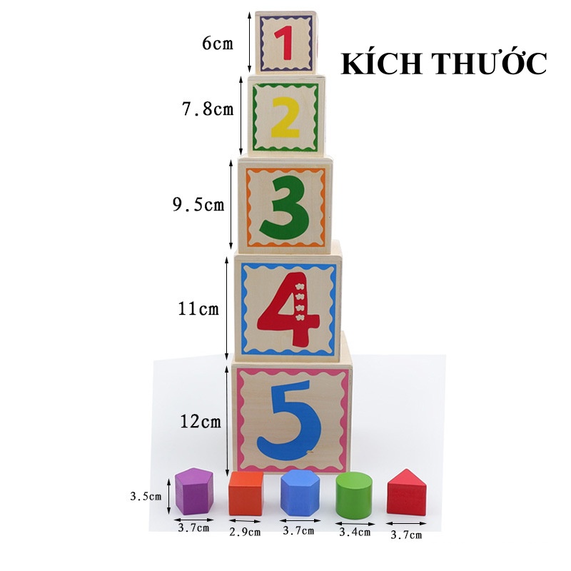 Đồ Chơi Tháp Xếp Chồng Thả Hình Khối Đồ Chơi Gỗ Gồm 5 Lớp Giúp Bé Phát Triển Trí Tuệ