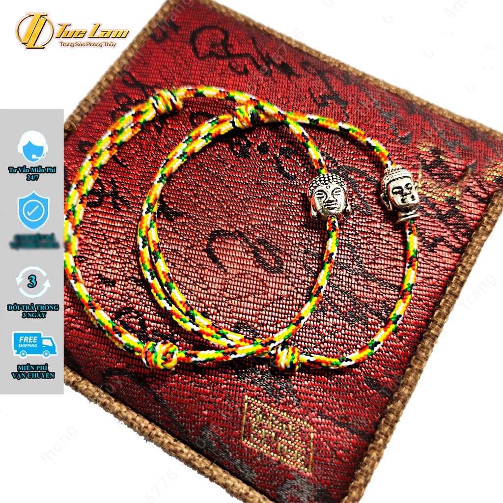 Vòng tay charm đầu phật bình an mix chỉ ngũ sắc tây tạng may mắn - Tuệ Lâm