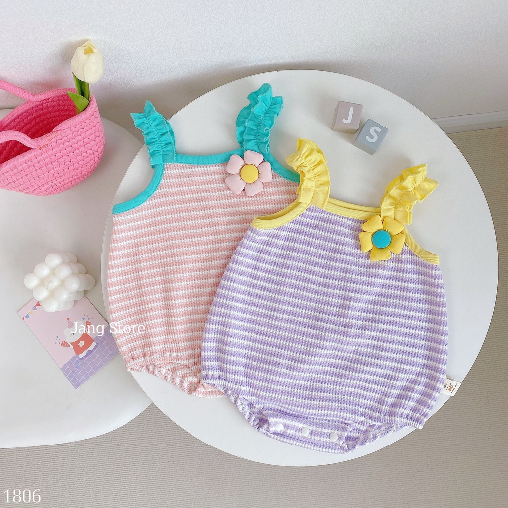 Body 2s cotton tổ ong kẻ đính hoa điệu xinh cho bé gái ngày hè mát mẻ 1806