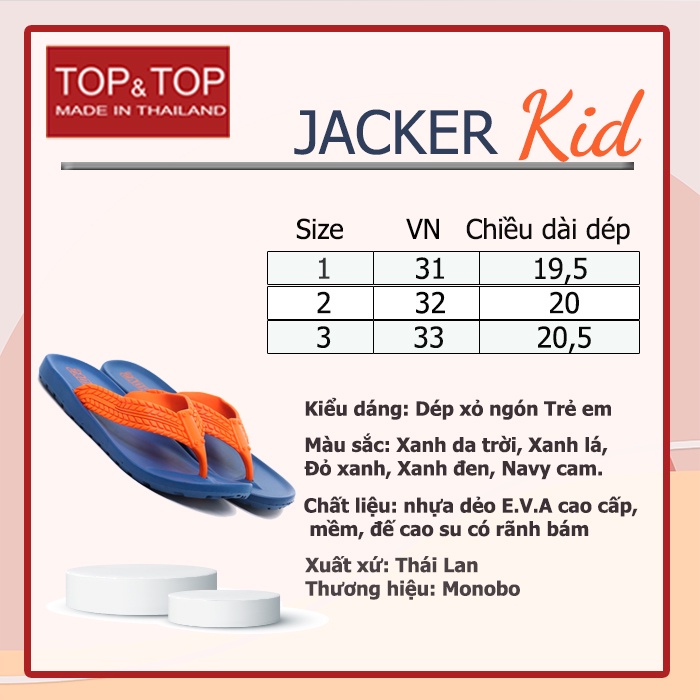 [Mã BMBAU50 giảm 7% đơn 99K] Dép Lê Trẻ Em Xỏ Ngón Chống Trơn Chính Hãng Thái Lan Monobo - KARDAS JACKER KID