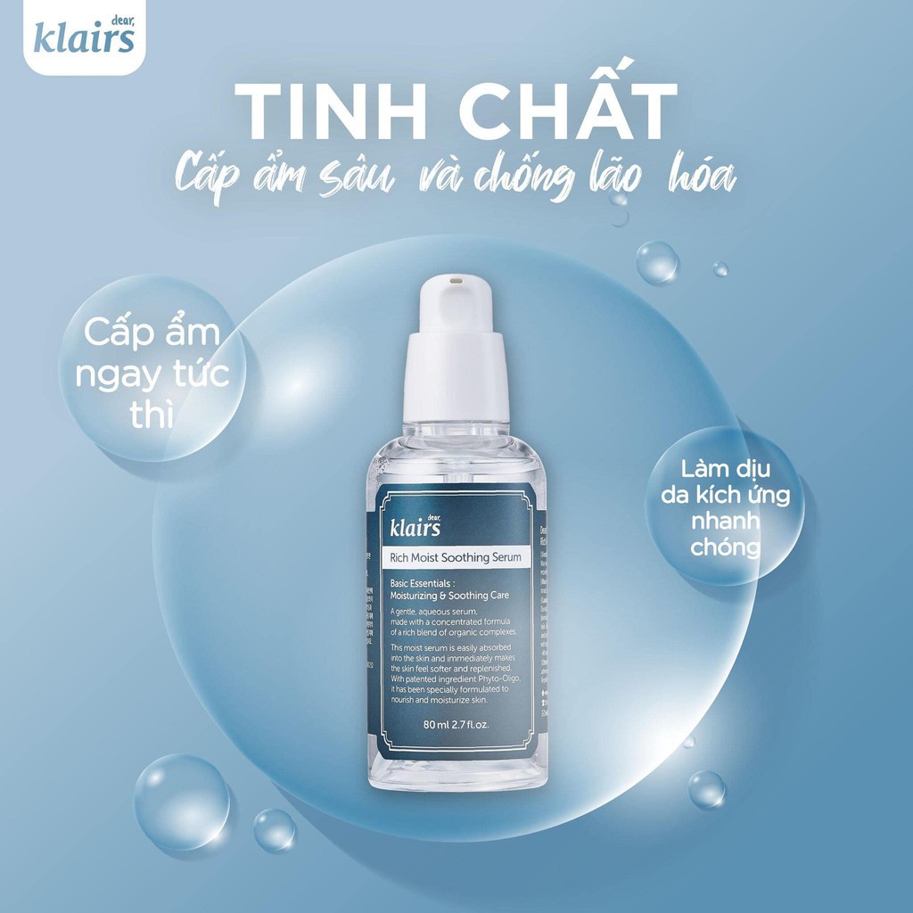 Serum Dưỡng Ẩm Cấp Nước Dear, Klairs Rich Moist Soothing Serum 80ml Khongcoson