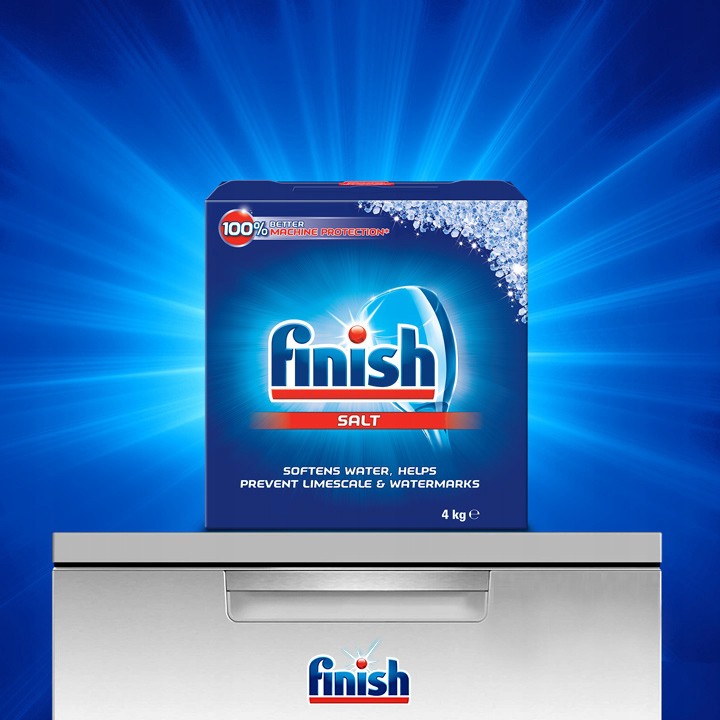 Muối rửa chén bát Finish 4kg ( hàng đức) làm mềm nước chống cặn canxi trong máy rửa bát