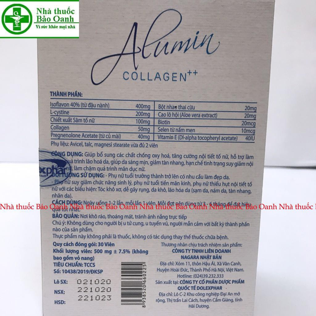 Viên uống nội tiết tố Alumin Collagen lọ 30 viên