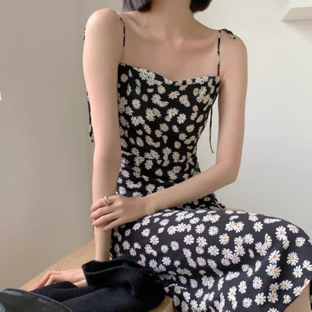 [ SẴN] VIDEO thật váy hoa cúc hai dây buộc nơ vải mát phong cách mùa hè đi biển | BigBuy360 - bigbuy360.vn