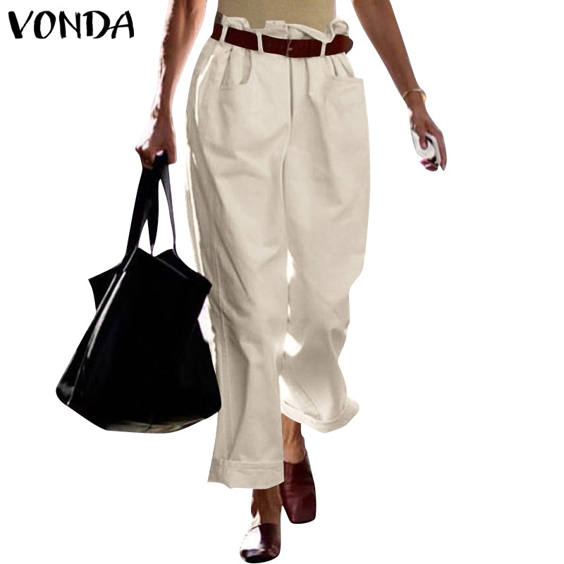 Quần Dài Vonda Lưng Cao Ống Rộng Màu Trơn Có Túi Thời Trang Cho Nữ
