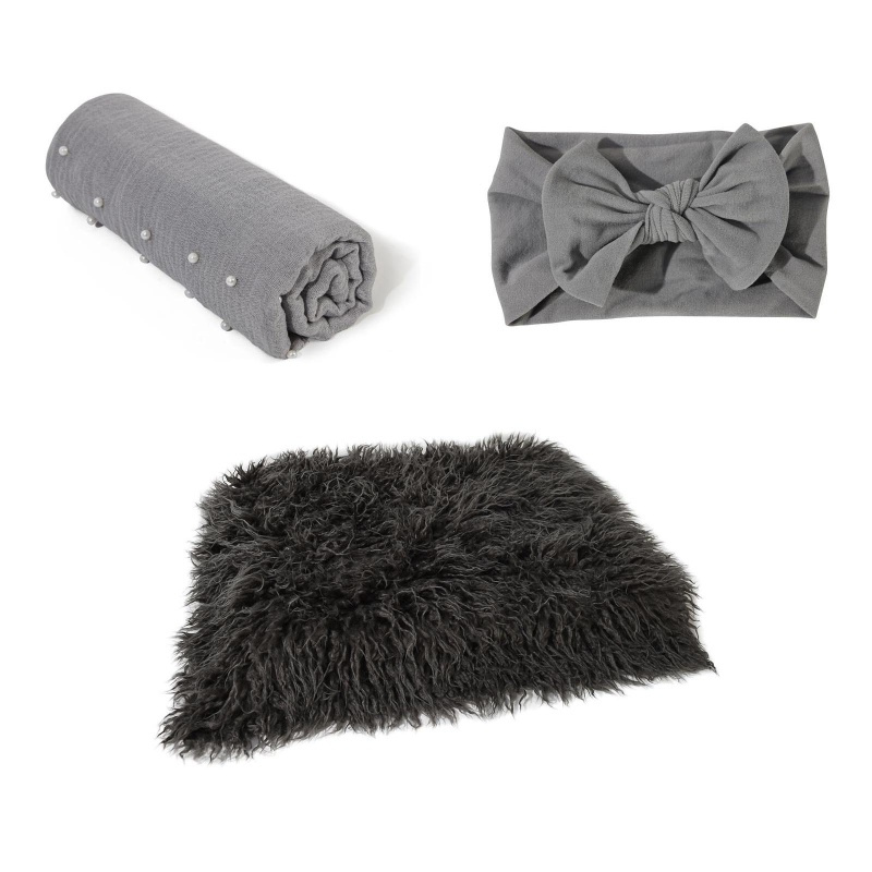 Set 3 Chăn Lông Quấn Bé Sơ Sinh Kèm Băng Đô Xinh Xắn