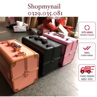 Cốp đựng đồ nail,mi,phun xăm 3 tầng có chìa khóa chất liệu meka