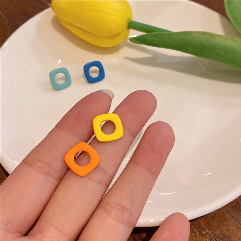 1 Cặp Bông Tai Hình Học Phối Màu Tương Phản Thời Trang Cá Tính