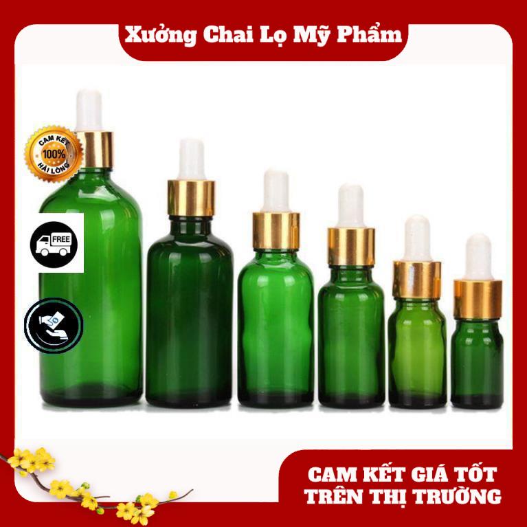 Lọ Chiết Serum ❤ [50ml] Lọ đựng tinh dầu Xanh lá chiết serum Khoen Vàng,Đen,Bạc chai lọ thủy tinh , phụ kiện du lịch