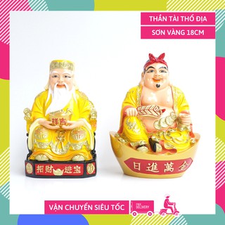 Tượng Thần Tài Thổ Địa đẹp sơn vàng chiêu tài hút lộc - Cao 18cm kèm hướng dẫn thỉnh an vị tượng