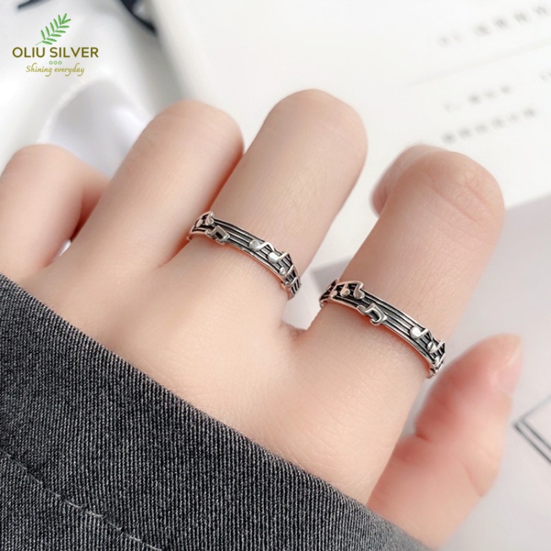 Nhẫn Bạc Thái S925 Nốt Nhạc Retro Trẻ Trung Cá Tính | Nhẫn Nữ Bạc Trang Sức Thời Trang Điều Chỉnh Được
