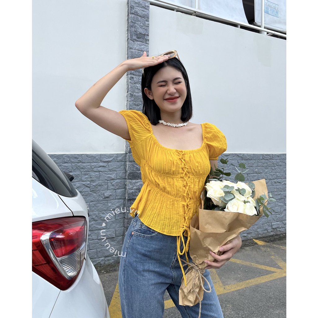 Áo kiểu nữ style công chúa tay phồng cùng thiết kế dây đan chéo trước MIEU - JJL21