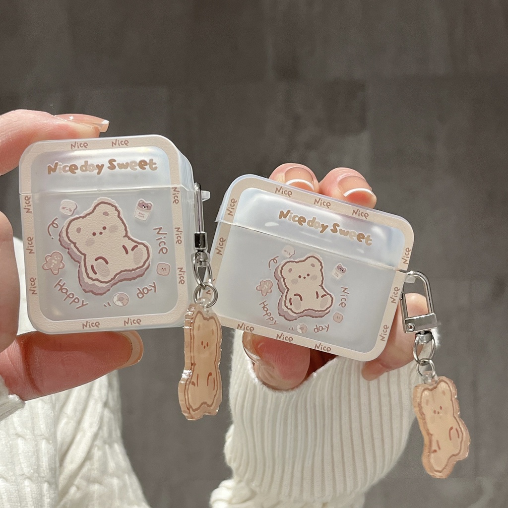 Case Ốp Bảo Vệ Gấu Nice Tai Nghe AIRPODS 3/Airpods Pro/Airpods 1/2 Kèm Khóa treo hình