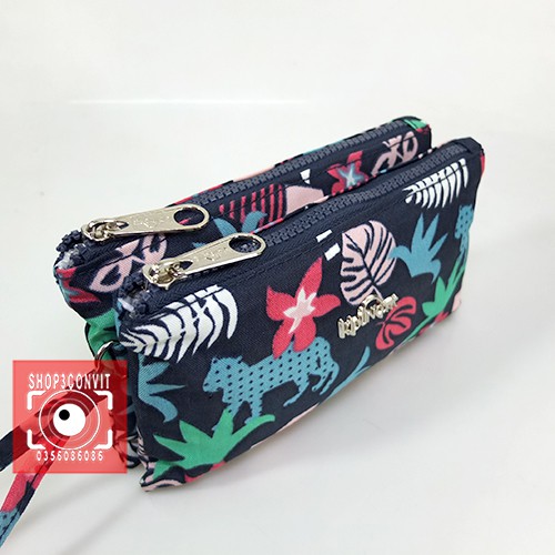 Ví cầm tay hoa văn miền nhiệt đới thời trang 2 ngăn Kipling