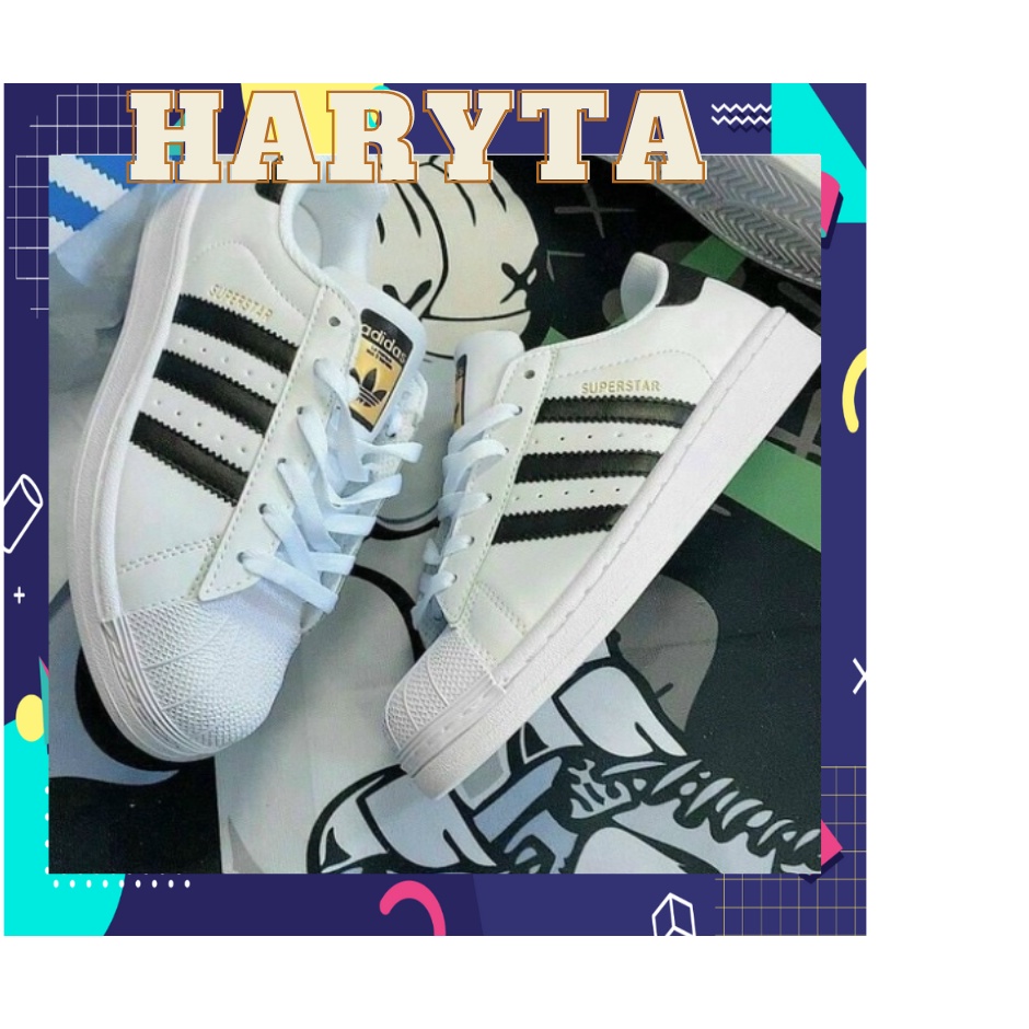 🐱 Giày sneaker mũi sò tem vàng nam nữ , giày thể thao adidas superstar trắng 3 sọc đen nam nữ full box bill