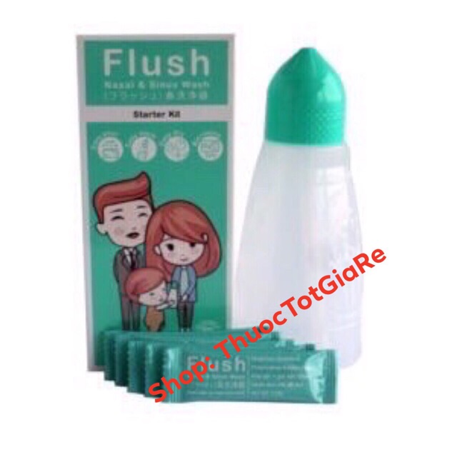 Bình rửa mũi Flush + 14 gói muối đi kèm [ Chính Hãng]