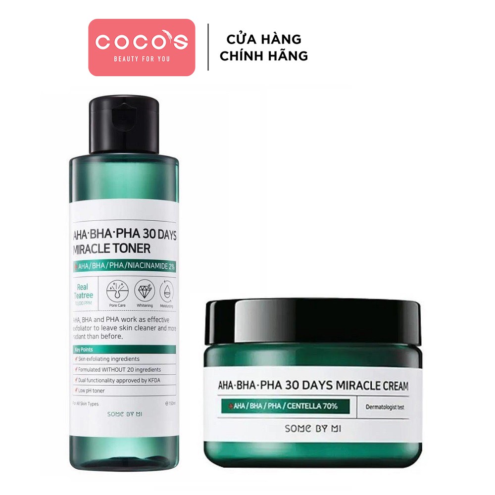 Combo Toner + Kem Ngăn Ngừa Mụn Some By Mi AHA-BHA-PHA 30 Days Miracle Toner Cream