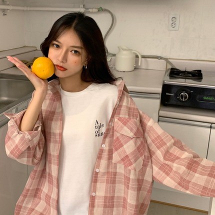 Áo sơ mi kiểu thiết kế nữ Dài tay Form rộng Kẻ sọc Caro Ulzzang Hàn Quốc Áo sơ mi nữ Kiểu Tay dài Thời trang