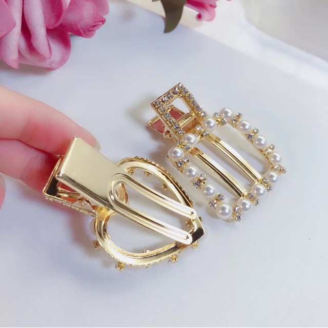 Kẹp tóc đính đá hình vuông tròn và trái tim