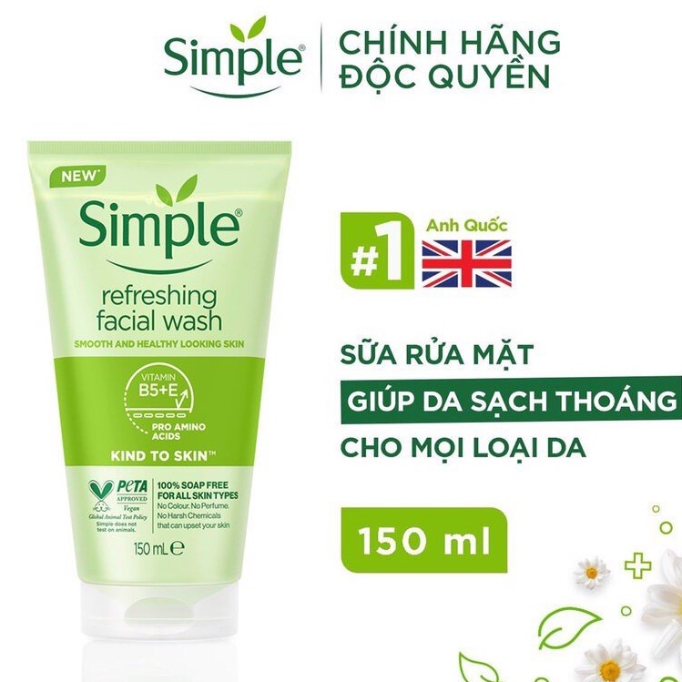 Sữa Rửa Mặt Dịu Nhẹ Simple Kind To Skin Refreshing Facial Wash 150ml