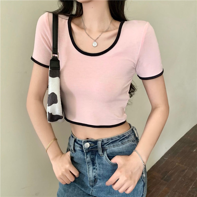 Áo Thun Cổ Tròn Dáng Ôm Thiết Kế Quyến Rũ Thời Trang Cho Nữ