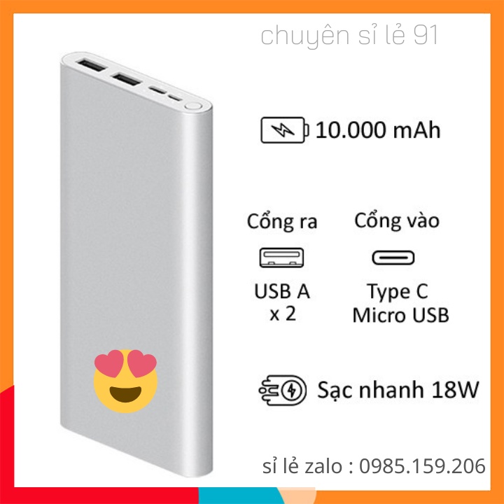 Sạc Dự Phòng Xi.aomi 10000mAh gen3 PLM02ZM Cầm cực nặng tay chắc chắn sạc 2-3 lần cho mọi loại điện thoại