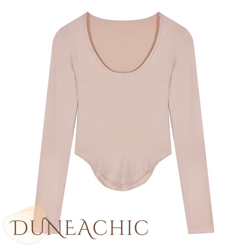 DUNEA Áo Thun Tay Dài Màu Xanh Lá Thiết Kế Bất Đối Xứng Thời Trang Cho Nữ