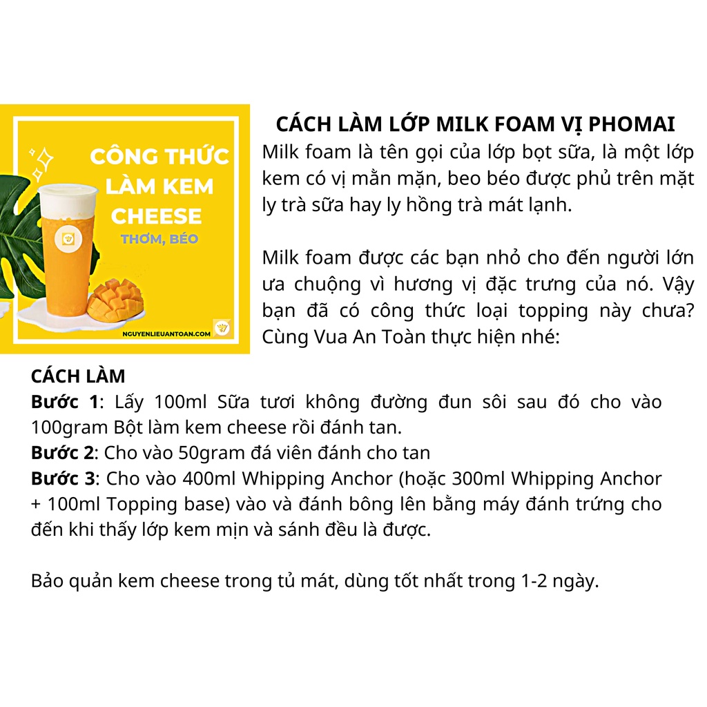 Bột Làm Kem Cheese Machiato Milk Foam 1kg Độc Quyền Công ty Vua An Toàn