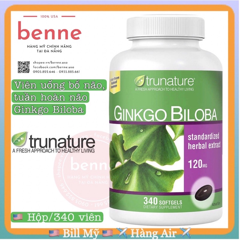 Viên Uống Bổ Não Ginkgo Biloba Trunature của Mỹ