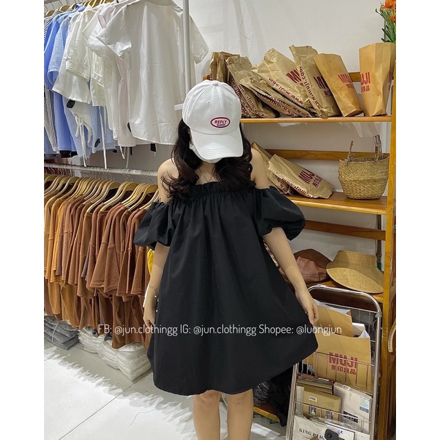 Áo Váy trễ vai tay phồng 6 màu trendy/ quần sooc gấm - JUN.CLOTHINGG | BigBuy360 - bigbuy360.vn