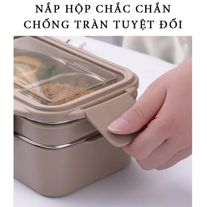 hộp đựng cơm giữ nhiệt  2 tầng ，Nắp hộp chống tràn hiệu quả, dùng được trong lò vi sóng