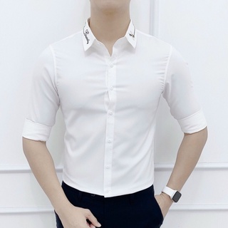 Áo sơ mi nam thêu hoạ tiết ong Guci 2 màu đen trắng