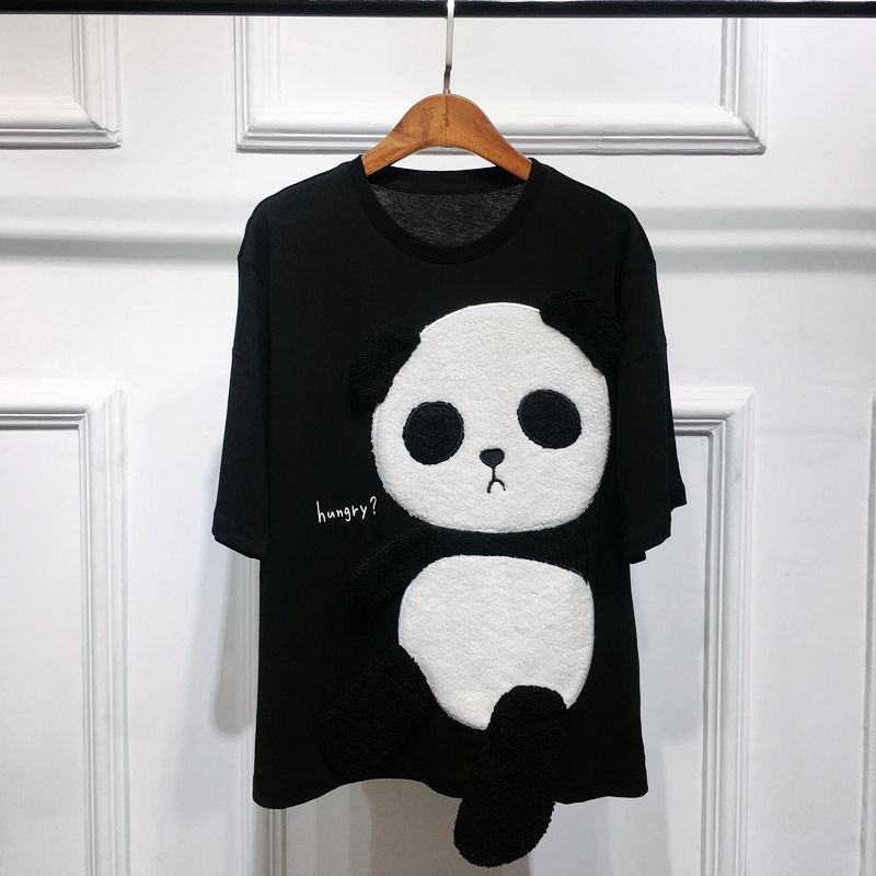 Áo Thun Cotton Tay Ngắn Dáng Rộng In Họa Tiết Gấu Trúc Hoạt Hình Thời Trang Mùa Hè Cho Nữ