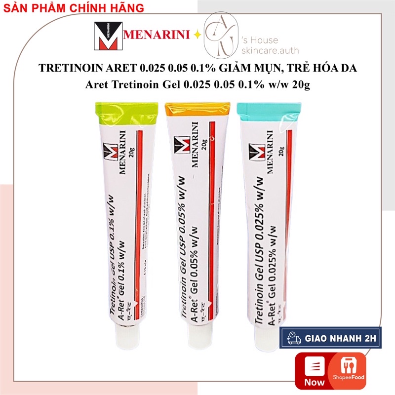 Gel Giảm Mụn TRETINOIN ARET 0,025 0,05 0,1% Trẻ Hoá Da 20g